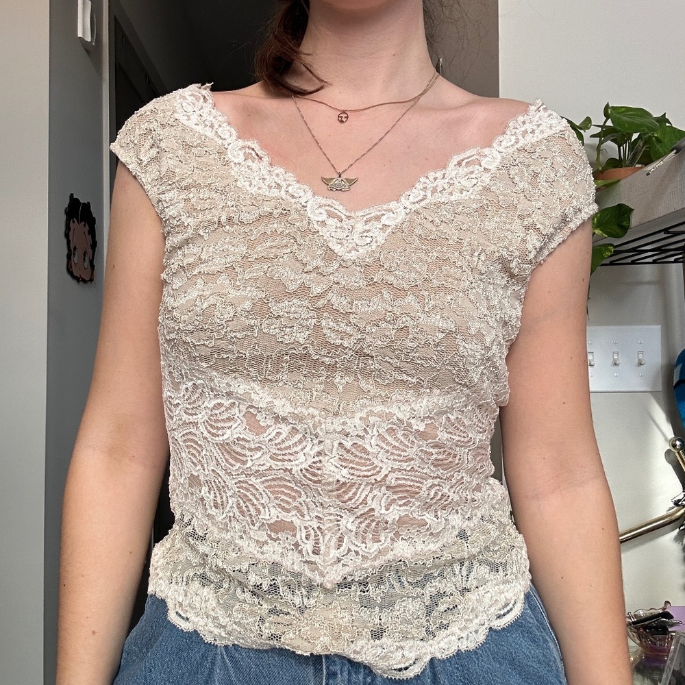 🖤 Y2k Cache Nude Lace Top 💗 Size M